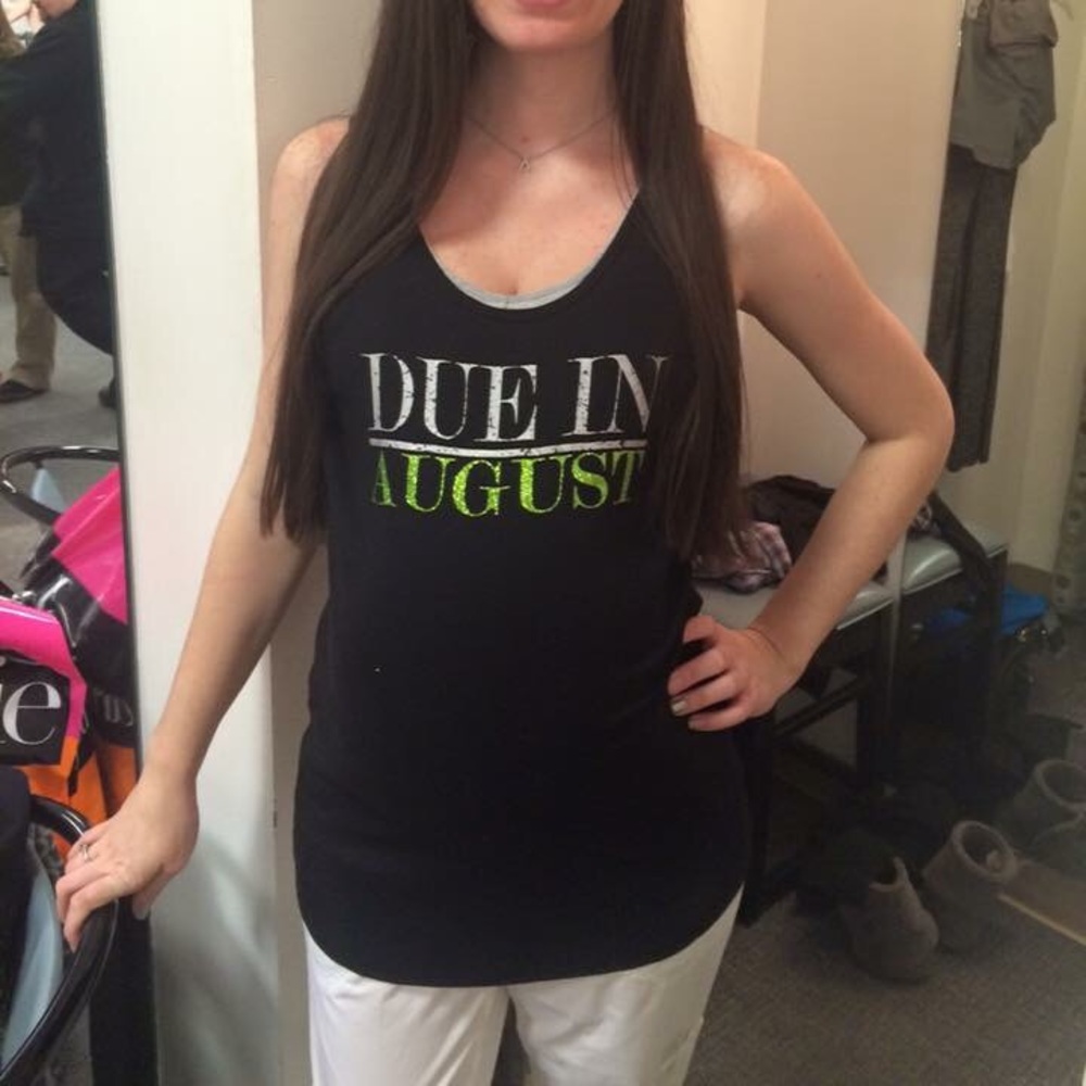 “Due in August” maternity tank top size L
